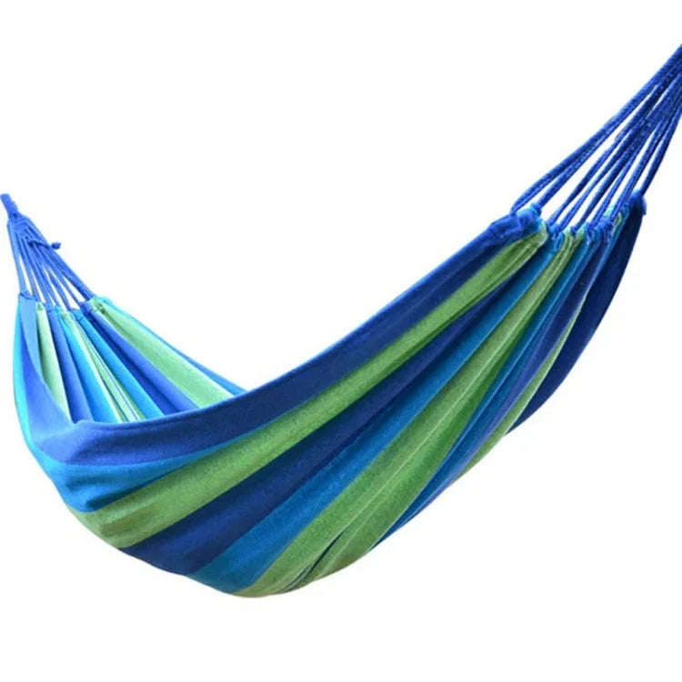 Hamac de camping extérieur en toile à rayures bleues, largeur simple, dimensions : 190 cm x 100 cm, 190 cm x 100 cm (bleu)