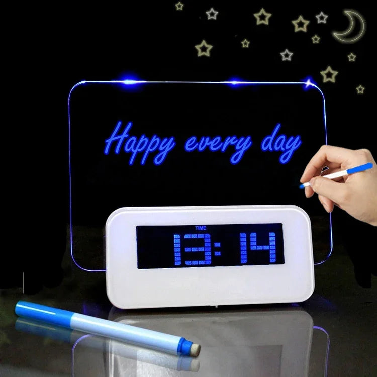 Réveil numérique LCD multifonction Thermomètre + concentrateur USB 4 ports + tableau de messages avec rétroéclairage LCD bleu ou vert, tableau de messages USB
