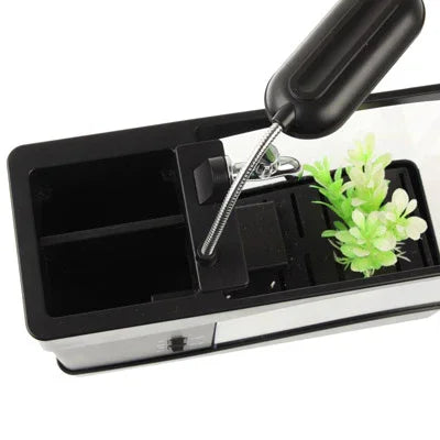 Aquarium de bureau USB Mini aquarium avec eau courante et 6 lumières LED, affichage LCD avec calendrier, heure et alarme (contient 1,5 pintes d'eau)