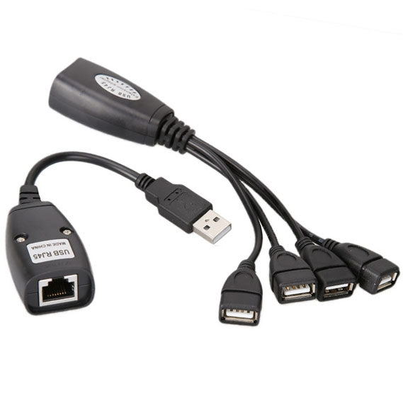 Extendeur Ethernet USB 2.0 CAT5 / CAT5E / CAT6 RJ45 vers 4 ports USB câble d'extension LAN répéteur adaptateur, 4 ports USB