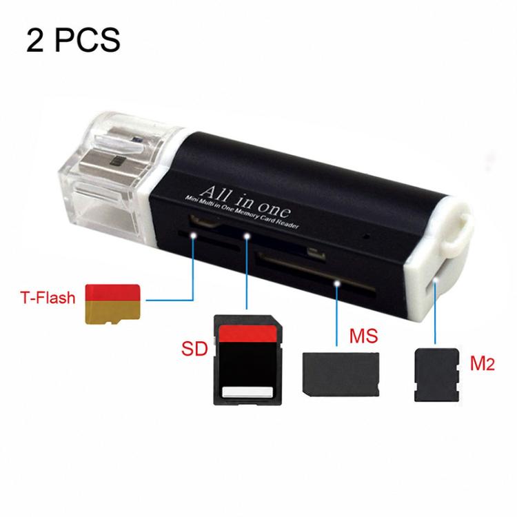 2 lecteurs de carte mémoire multi tout-en-un USB 2.0 Micro SD SDHC TF M2 MMC MS PRO DUO