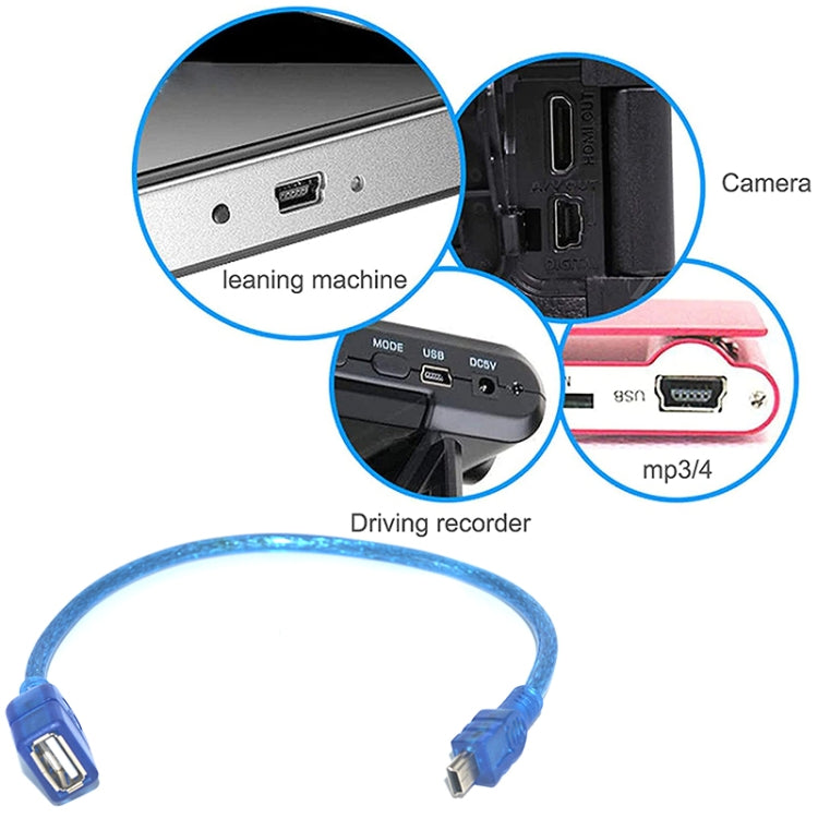 Câble adaptateur Mini USB 5 broches vers USB 2.0 AF OTG, longueur : 22 cm (bleu), 22 cm