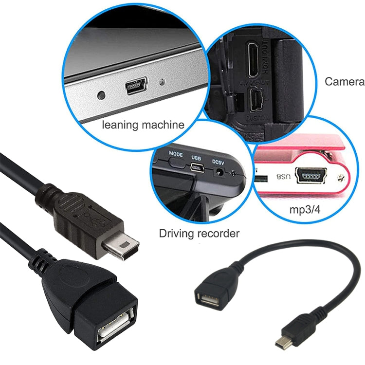 Câble adaptateur Mini USB 5 broches vers USB 2.0 AF OTG, Mini USB, 12 cm (noir)