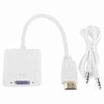 Câble HDMI vers VGA + sortie audio Full HD 1080P 24 cm pour ordinateur / DVD / décodeur numérique / portable / téléphone mobile / lecteur multimédia, longueur : 24 cm (blanc)