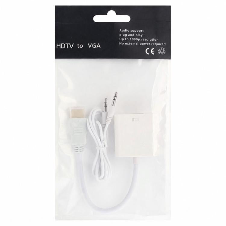 Câble HDMI vers VGA + sortie audio Full HD 1080P 24 cm pour ordinateur / DVD / décodeur numérique / portable / téléphone mobile / lecteur multimédia, longueur : 24 cm (blanc)
