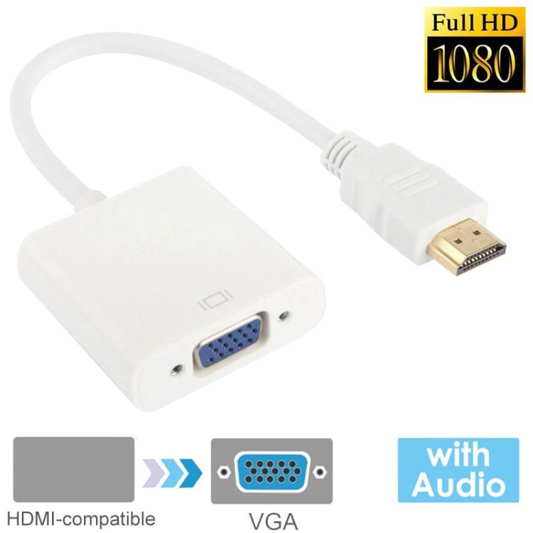 Câble HDMI vers VGA + sortie audio Full HD 1080P 24 cm pour ordinateur / DVD / décodeur numérique / portable / téléphone mobile / lecteur multimédia, longueur : 24 cm (blanc)