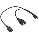 Câble séparateur OTG USB 2.0 Micro-B mâle vers USB 2.0 Micro-B femelle mâle & USB 2.0 femelle, longueur : 19 / 30 cm