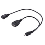 Câble séparateur OTG USB 2.0 Micro-B mâle vers USB 2.0 Micro-B femelle mâle & USB 2.0 femelle, longueur : 19 / 30 cm