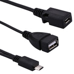 Câble séparateur OTG USB 2.0 Micro-B mâle vers USB 2.0 Micro-B femelle mâle & USB 2.0 femelle, longueur : 19 / 30 cm
