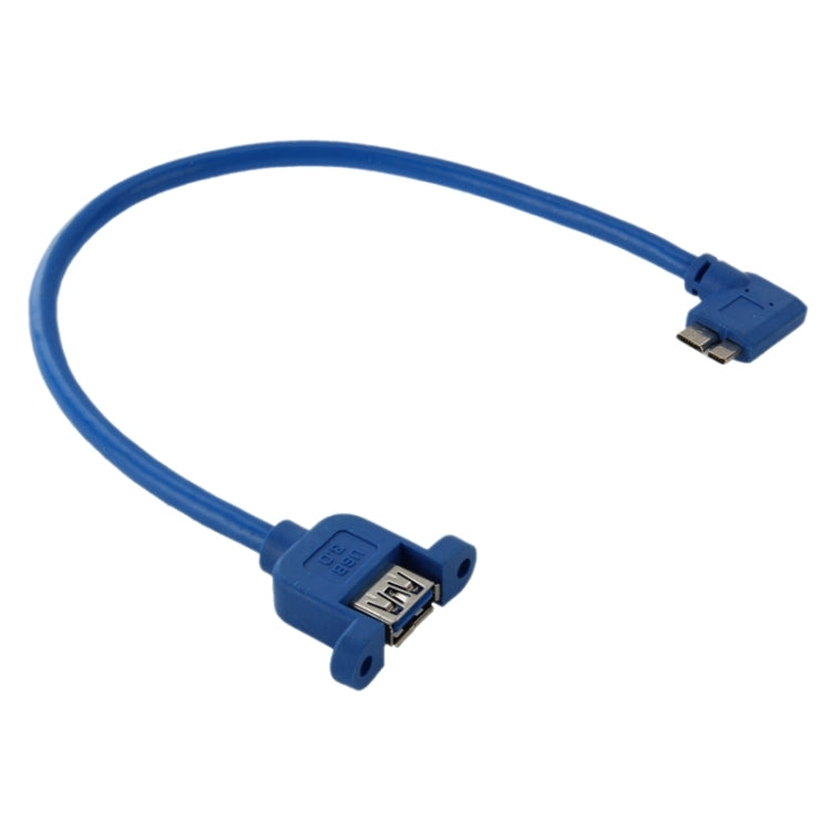 Câble USB 3.0 Micro-B mâle à USB 3.0 femelle OTG à angle de 90 degrés vers la gauche pour tablette / disque dur portable, Longueur : 30 cm, Micro BM vers AF, longueur : 30 cm
