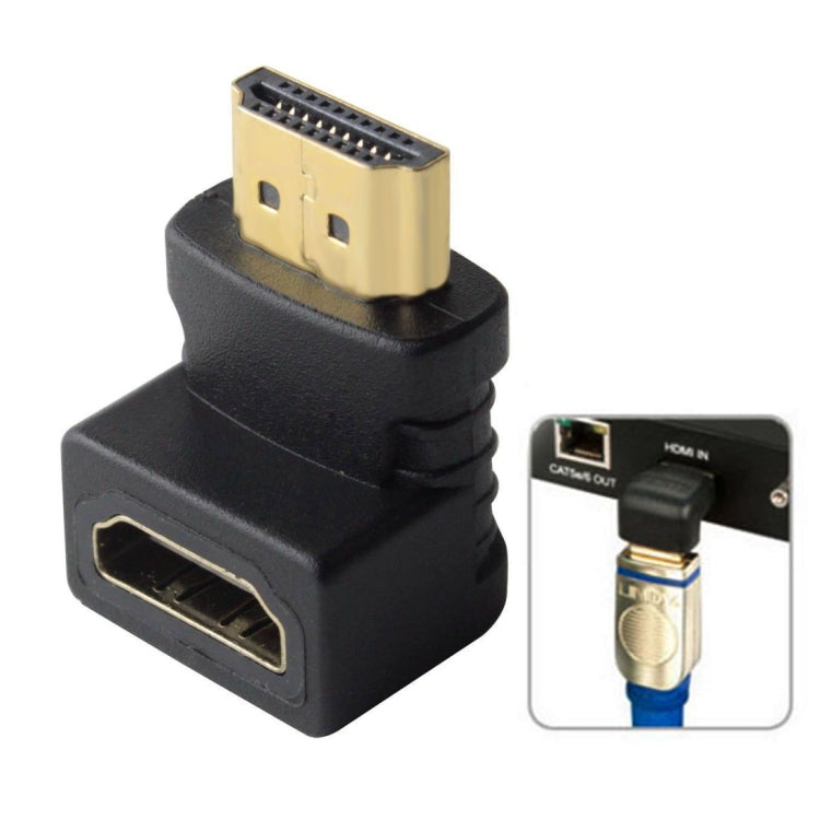 Adaptateur HDMI mâle 19 broches vers HDMI femelle 19 broches angle à 90 degrés (plaqué or), HDMI mâle vers femelle