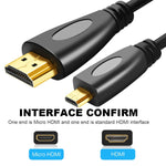 Câble Micro HDMI mâle 3D 1080P plaqué or de 1,8 m pour téléphone mobile, caméras, GoPro, Micro HDMI plaqué or, longueur : 1,8 m