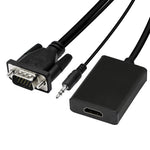 Convertisseur vidéo VGA + audio vers HDMI Full HD 1080P pour HDTV, HDMI femelle vers VGA mâle + audio noir