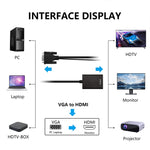 Convertisseur vidéo VGA + audio vers HDMI Full HD 1080P pour HDTV, HDMI femelle vers VGA mâle + audio noir