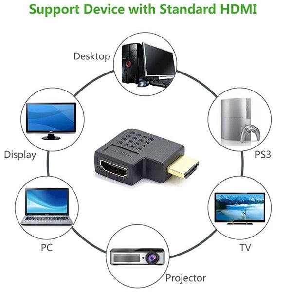 Adaptateur HDMI 19 broches mâle vers HDMI 19 broches femelle plaqué or avec angle de 90 degrés, HDMI femelle vers mâle