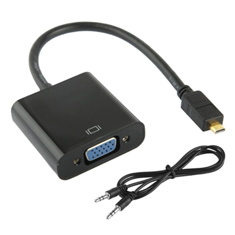 Câble adaptateur vidéo Micro HDMI mâle vers VGA femelle Full HD 1080P 22 cm avec câble audio, Micro HDMI
