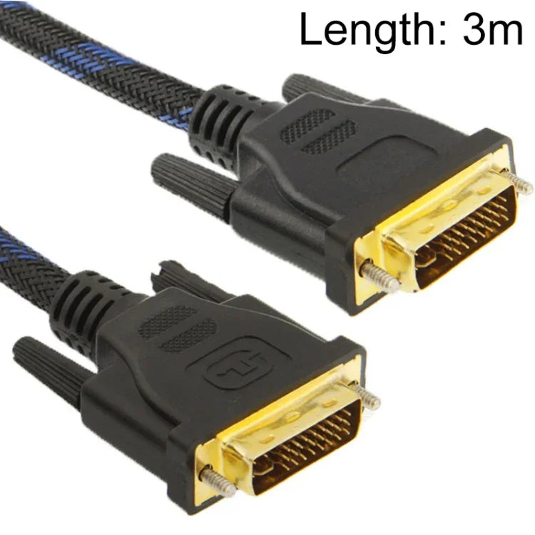 Câble vidéo DVI-I Dual Link 24+5 broches mâle à mâle (M/M) avec gaine en nylon, longueur : 3m, DVI 24+5 3m