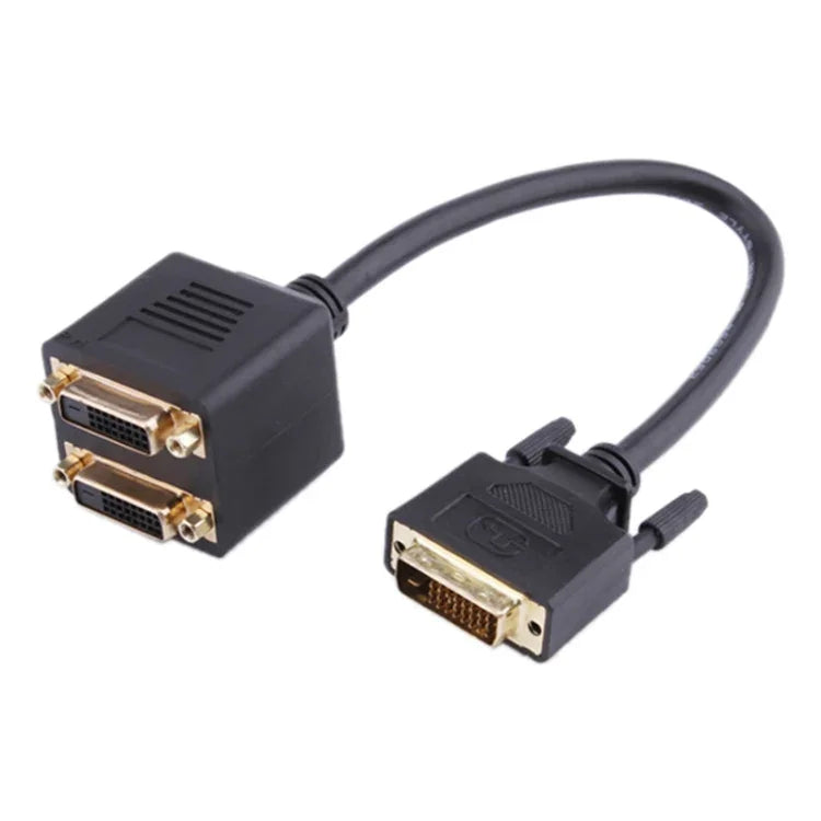 Adaptateur câble DVI mâle 24+1 vers 2 DVI femelles, Longueur : 30cm, 2 DVI femelles 24+1 broches