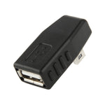 Adaptateur Mini USB mâle vers USB 2.0 AF, support fonction OTG, angle à gauche 90 degrés, angle à droite 90 degrés