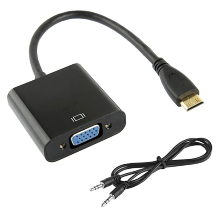 Câble adaptateur vidéo Mini HDMI mâle vers VGA femelle Full HD 1080P de 22 cm avec câble audio, Mini HDMI
