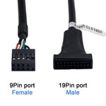Câble adaptateur carte mère USB 2.0 9 broches femelle vers USB 3.0 19 broches mâle, longueur : 15 cm, 9 broches femelle vers 19 broches mâle