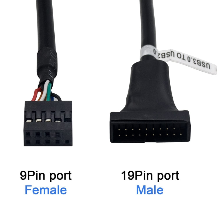 Câble adaptateur carte mère USB 2.0 9 broches femelle vers USB 3.0 19 broches mâle, longueur : 15 cm, 9 broches femelle vers 19 broches mâle