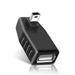 Adaptateur Mini USB mâle à USB 2.0 AF à angle de 90 degrés, angle vers le haut 90 degrés, angle vers le bas 90 degrés
