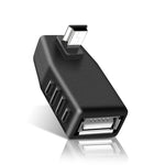 Adaptateur Mini USB mâle à USB 2.0 AF à angle de 90 degrés, angle vers le haut 90 degrés, angle vers le bas 90 degrés