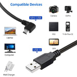 Câble adaptateur Mini USB mâle à USB 2.0 AM à angle de 90 degrés, longueur : 25 cm, Mini USB angle droit