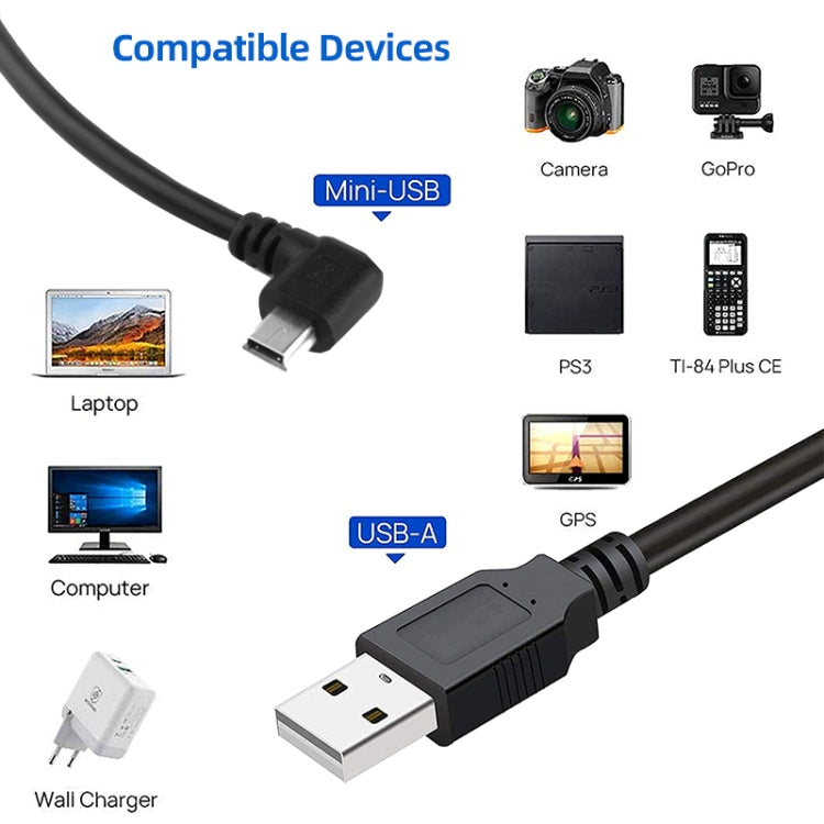 Câble adaptateur Mini USB mâle à USB 2.0 AM à angle de 90 degrés, longueur : 25 cm, Mini USB angle droit