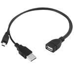Câble Mini USB mâle + USB 2.0 AM vers AF avec fonction OTG, longueur : 30 cm / 35 cm, Mini USB + USB AM, 30 cm