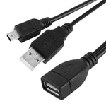 Câble Mini USB mâle + USB 2.0 AM vers AF avec fonction OTG, longueur : 30 cm / 35 cm, Mini USB + USB AM, 30 cm