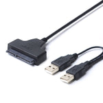 Câble adaptateur double USB 2.0 vers SATA pour disque dur 2,5 pouces SATA HDD / SSD, double USB 2.0 vers SATA