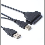 Câble adaptateur double USB 2.0 vers SATA pour disque dur 2,5 pouces SATA HDD / SSD, double USB 2.0 vers SATA