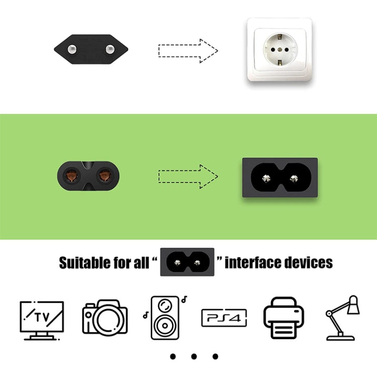 Cordon d'alimentation secteur pour ordinateur portable style EU 2 broches de haute qualité, longueur : 1,5 m, prise EU 2 broches, longueur : 1,5 m