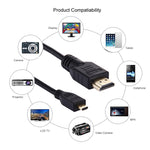 Câble Micro HDMI vers HDMI 19 broches 1,5 m, version 1.4, support 3D, HDMI mâle, support 3D, longueur : 1,5 m