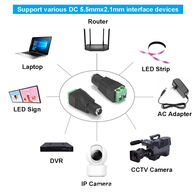 10 connecteurs jack femelle d'alimentation DC pour CCTV