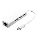 Adaptateur multifonction Type-C vers 3 x USB et RJ45, longueur : 13 cm, 3 ports USB + RJ45