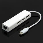Adaptateur multifonction Type-C vers 3 x USB et RJ45, longueur : 13 cm, 3 ports USB + RJ45