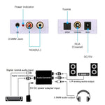 Convertisseur audio numérique vers analogique / mini décodeur audio, taille : 72 x 55 x 20 mm, Spdif+Coaxial vers 2 RCA + 3,5 mm