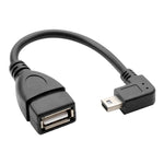 Câble adaptateur USB mini mâle à USB 2.0 AF avec fonction OTG à 90 degrés, longueur : 13 cm, USB mini angle droit, 13 cm