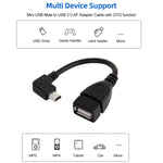 Câble adaptateur USB mini mâle à USB 2.0 AF avec fonction OTG à 90 degrés, longueur : 13 cm, USB mini angle droit, 13 cm