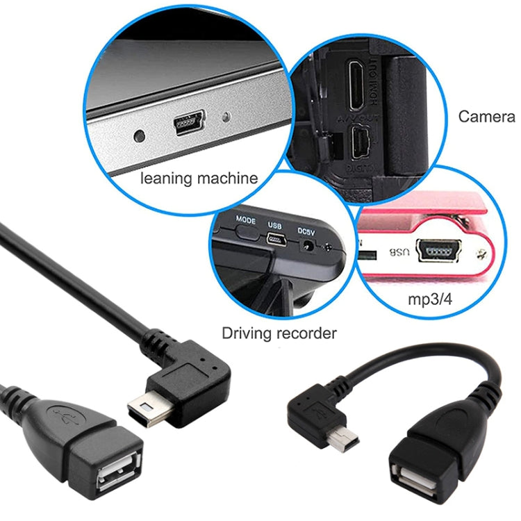 Câble adaptateur USB mini mâle à USB 2.0 AF avec fonction OTG à 90 degrés, longueur : 13 cm, USB mini angle droit, 13 cm