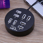 Hub USB 2.0 portable rond 8 ports haute vitesse, longueur : 60 cm, répartiteur multi-ports pour ordinateur portable, support HDD mobile 1 To, rond blanc, rond noir