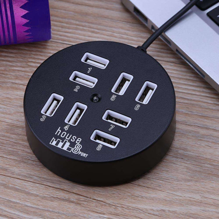 Hub USB 2.0 portable rond 8 ports haute vitesse, longueur : 60 cm, répartiteur multi-ports pour ordinateur portable, support HDD mobile 1 To, rond blanc, rond noir