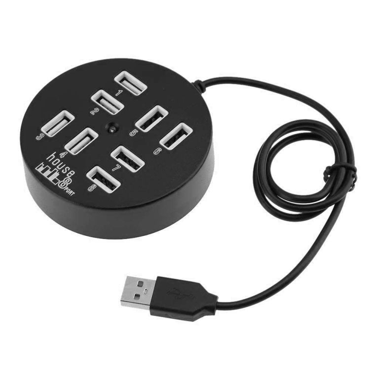 Hub USB 2.0 portable rond 8 ports haute vitesse, longueur : 60 cm, répartiteur multi-ports pour ordinateur portable, support HDD mobile 1 To, rond blanc, rond noir