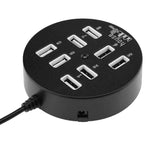 Hub USB 2.0 portable rond 8 ports haute vitesse, longueur : 60 cm, répartiteur multi-ports pour ordinateur portable, support HDD mobile 1 To, rond blanc, rond noir
