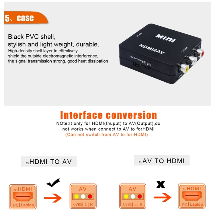 Convertisseur vidéo Mini HD VK-126 HDMI vers AV/CVBS, HDMI vers AV/CVBS