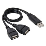 Câble adaptateur USB 2.0 mâle vers 2 prises USB femelles doubles pour ordinateur / portable, longueur : environ 30 cm, USB 2.0 AM vers 2 USB 2.0 AF