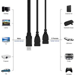 Câble adaptateur USB 2.0 mâle vers 2 prises USB femelles doubles pour ordinateur / portable, longueur : environ 30 cm, USB 2.0 AM vers 2 USB 2.0 AF